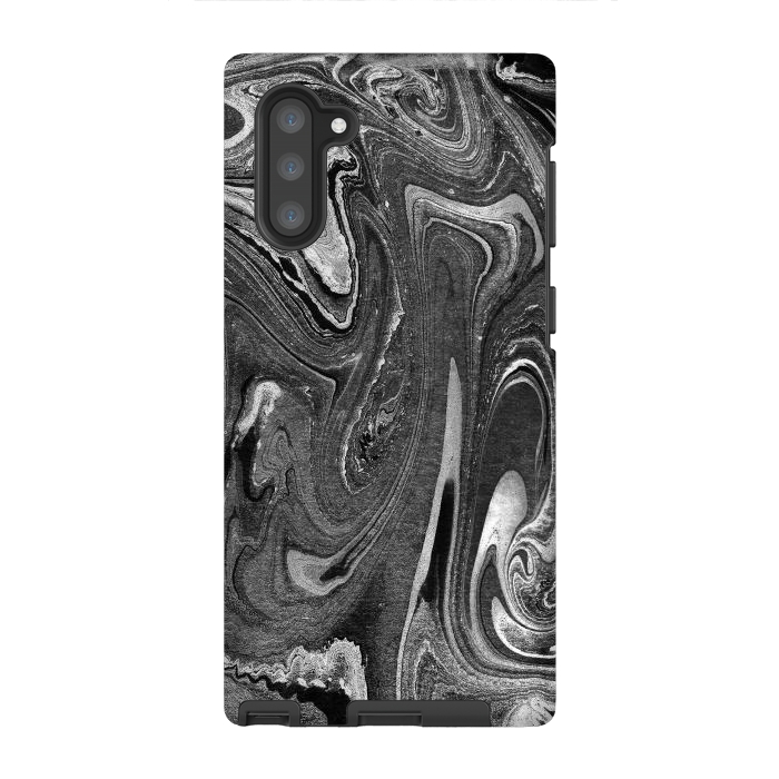 Galaxy Note 10 StrongFit black grey liquid marble by Oana 