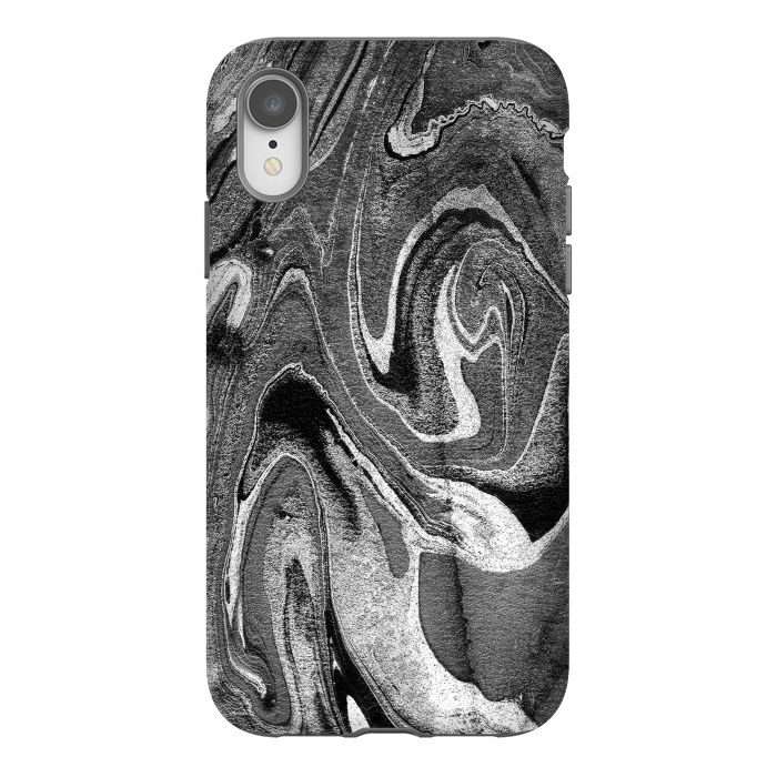 iPhone Xr StrongFit black grey liquid marble by Oana 