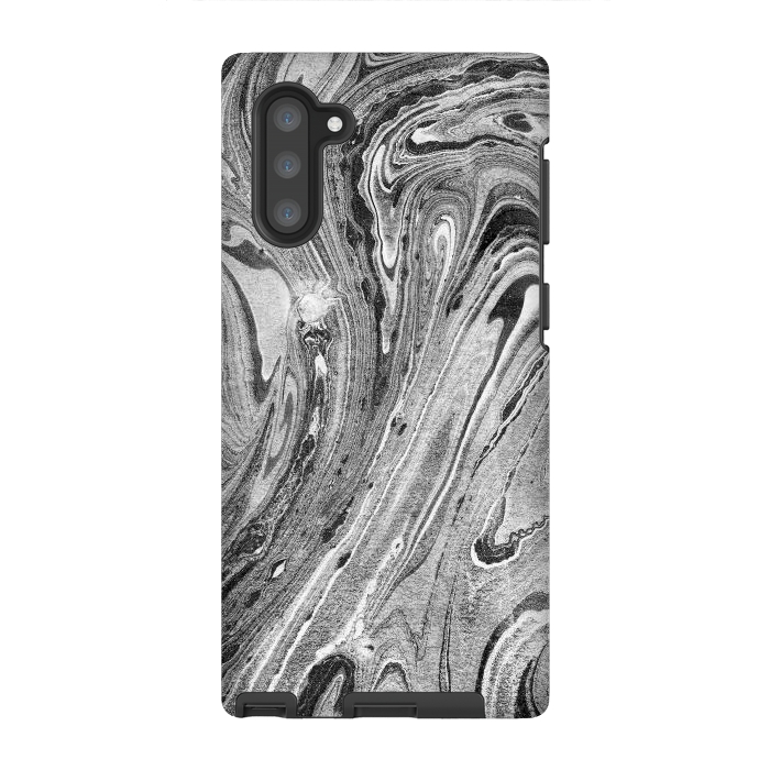Galaxy Note 10 StrongFit Monochrome liquid marble art swirls by Oana 