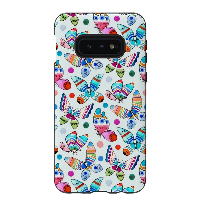 Galaxy S10e StrongFit Jewel Tone Watercolor Butterflies  by Tigatiga