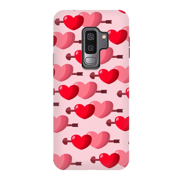 Galaxy S9 plus StrongFit pink red hearts pattern by MALLIKA
