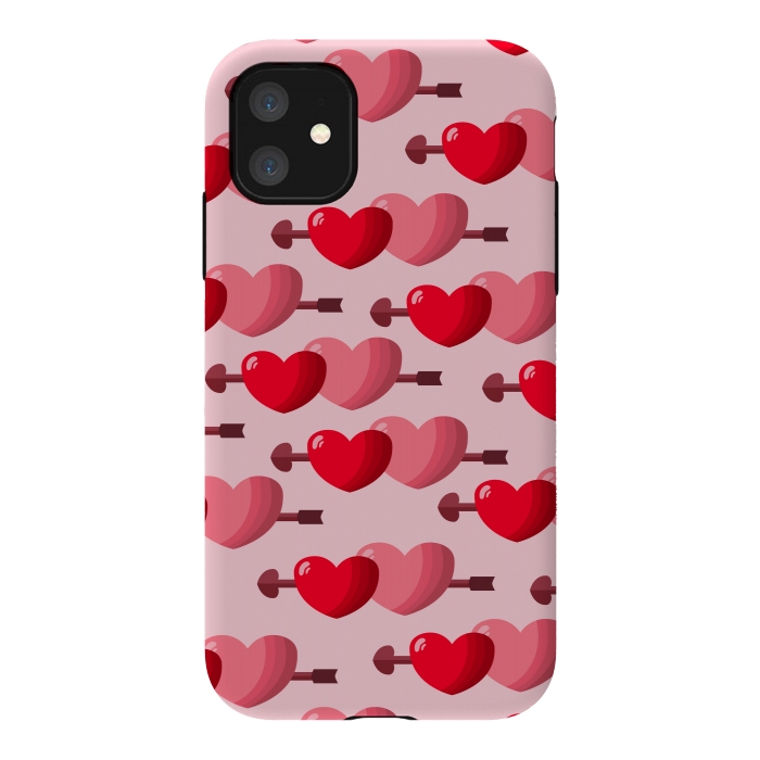 iPhone 11 StrongFit pink red hearts pattern by MALLIKA