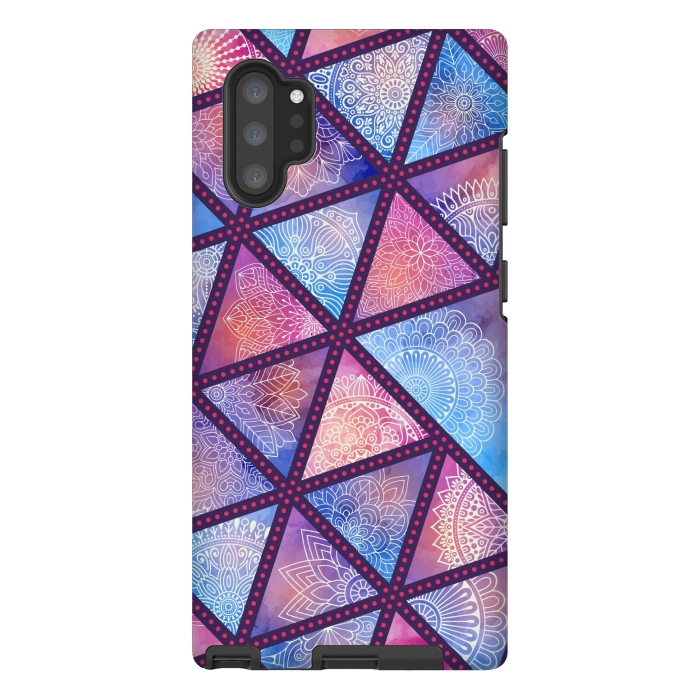 Galaxy Note 10 plus StrongFit triangle mandala pattern blue pink by MALLIKA