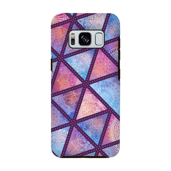 Galaxy S8 StrongFit triangle mandala pattern blue pink by MALLIKA