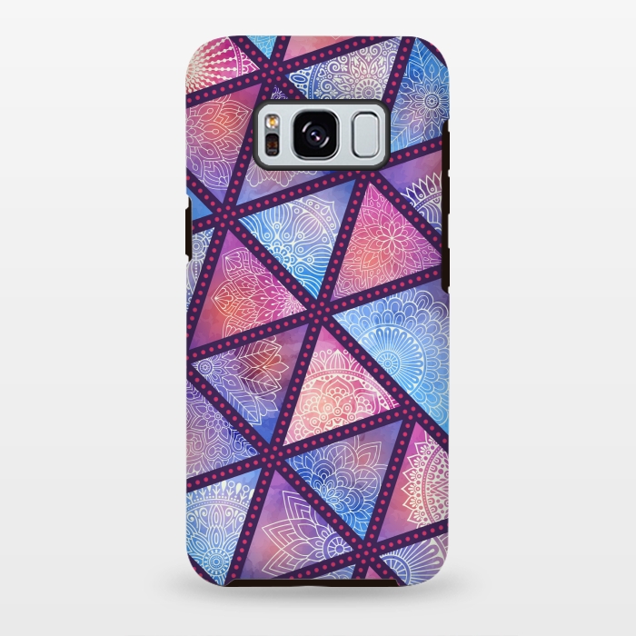 Galaxy S8 plus StrongFit triangle mandala pattern blue pink by MALLIKA