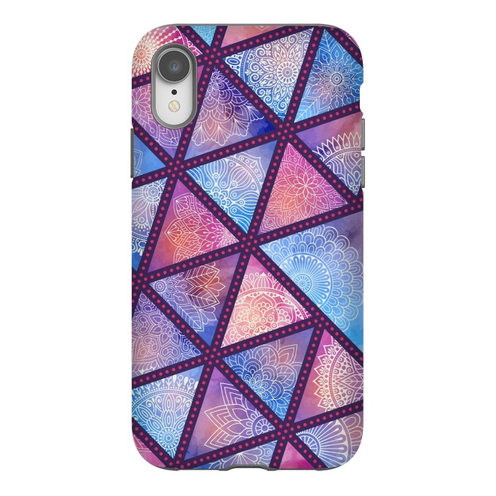 iPhone Xr StrongFit triangle mandala pattern blue pink by MALLIKA