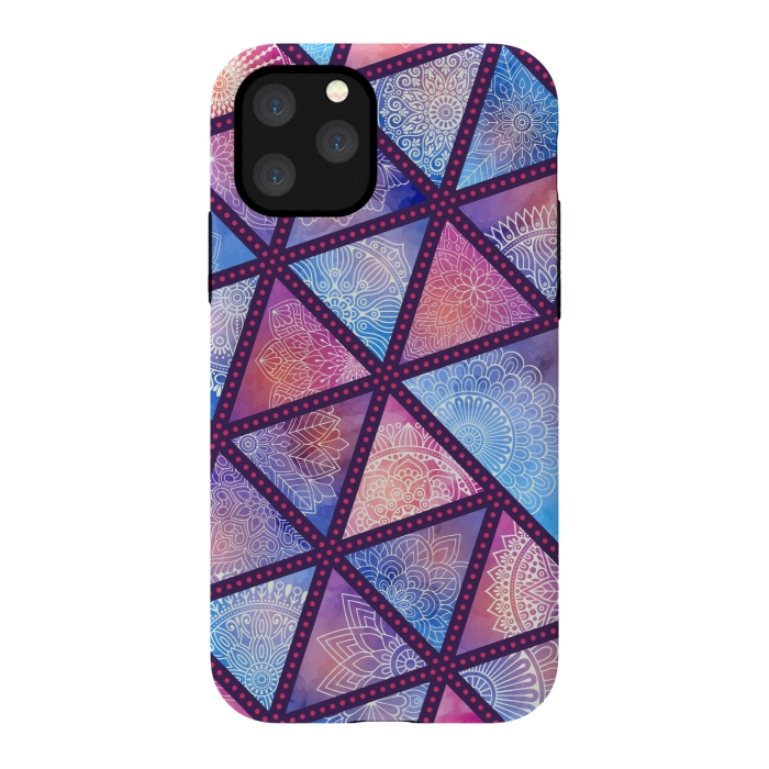 iPhone 11 Pro StrongFit triangle mandala pattern blue pink by MALLIKA