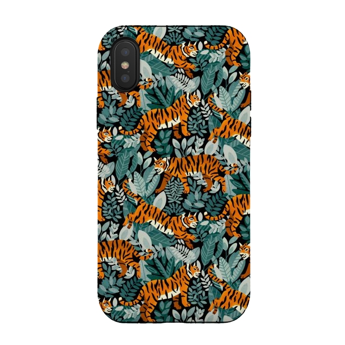 iPhone Xs / X StrongFit Bangel Tiger Teal Jungle  by Tigatiga