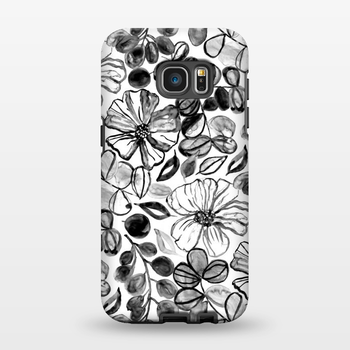 Galaxy S7 EDGE StrongFit Black & White Painted Floral  by Tigatiga