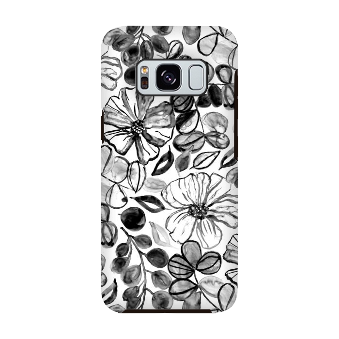 Galaxy S8 StrongFit Black & White Painted Floral  by Tigatiga