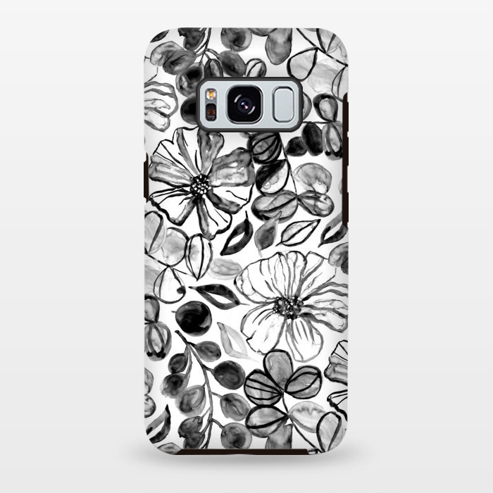 Galaxy S8 plus StrongFit Black & White Painted Floral  by Tigatiga