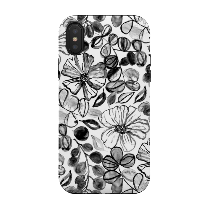iPhone Xs / X StrongFit Black & White Painted Floral  by Tigatiga