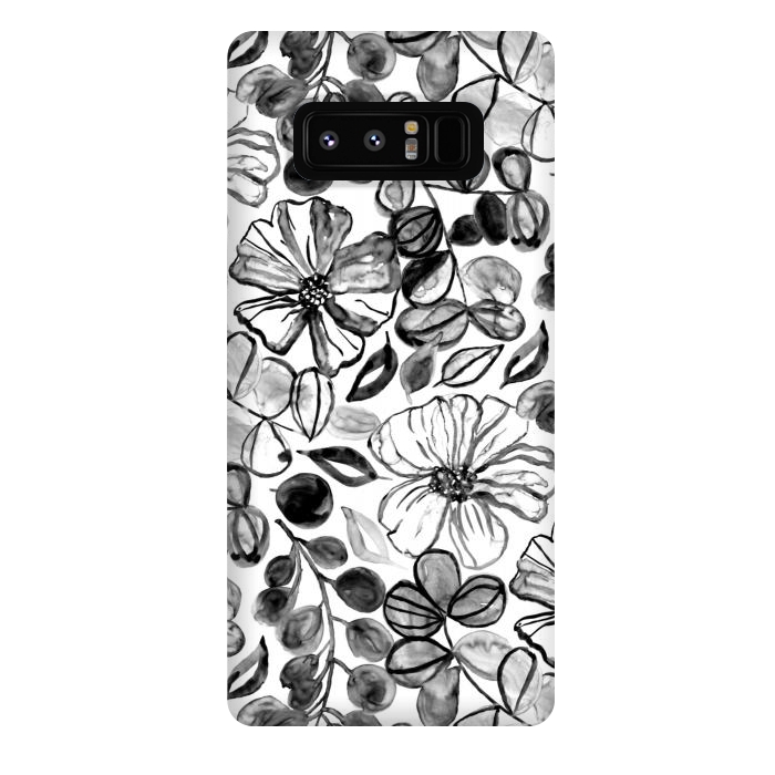 Galaxy Note 8 StrongFit Black & White Painted Floral  by Tigatiga