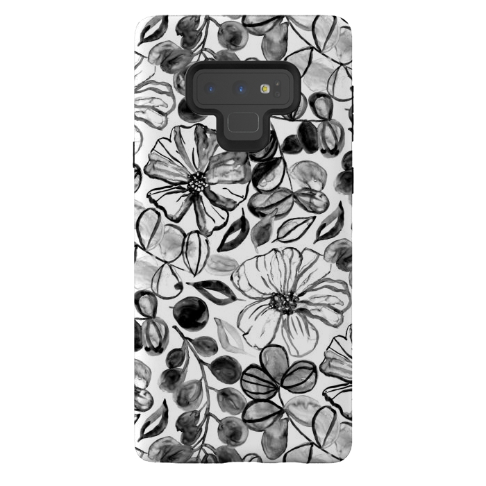 Galaxy Note 9 StrongFit Black & White Painted Floral  by Tigatiga