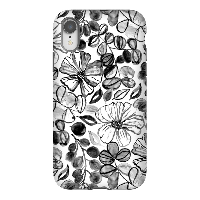 iPhone Xr StrongFit Black & White Painted Floral  by Tigatiga