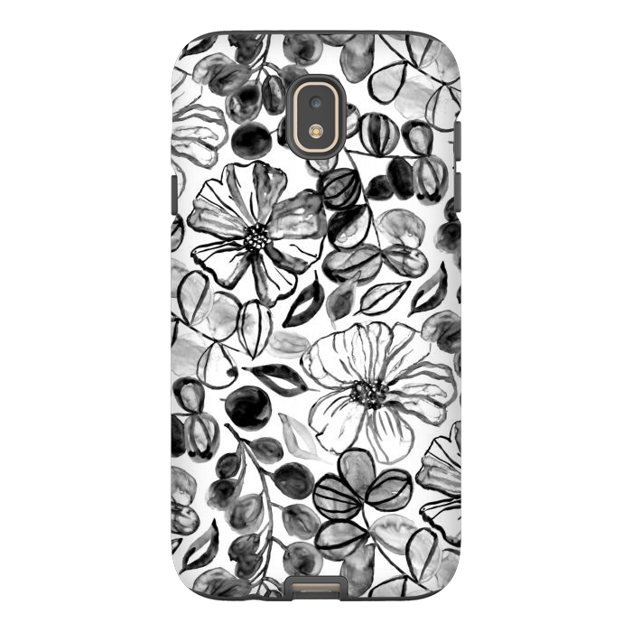 Galaxy J7 StrongFit Black & White Painted Floral  by Tigatiga
