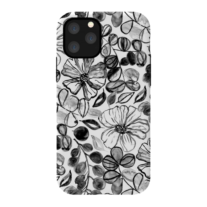 iPhone 11 Pro StrongFit Black & White Painted Floral  by Tigatiga