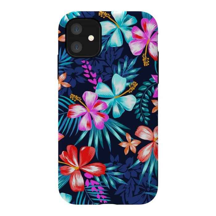 iPhone 11 StrongFit Beautiful Tropical Design Leave and Flowers by ArtsCase