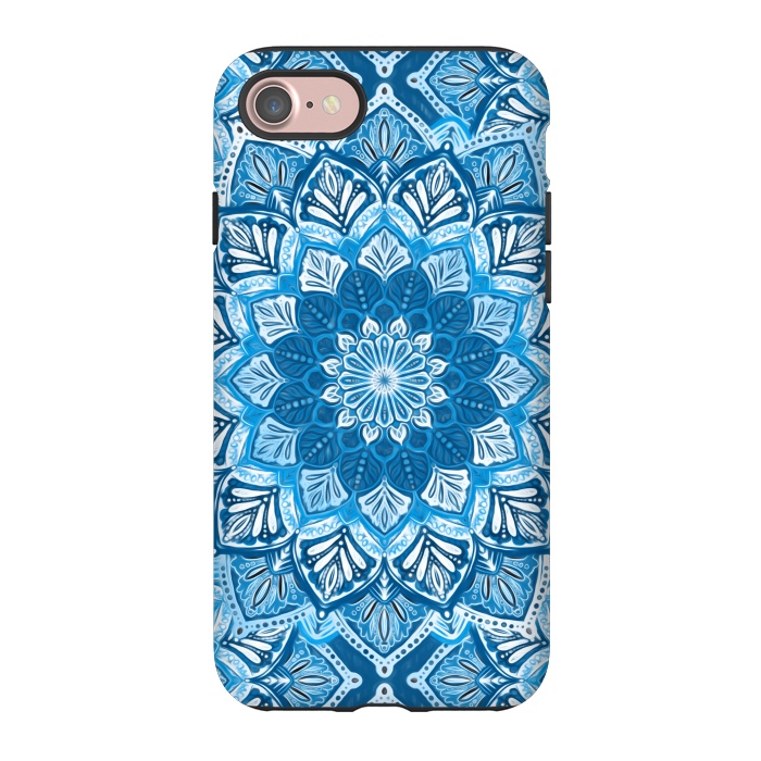 iPhone 7 StrongFit Boho Mandala in Monochrome Blue and White by Micklyn Le Feuvre