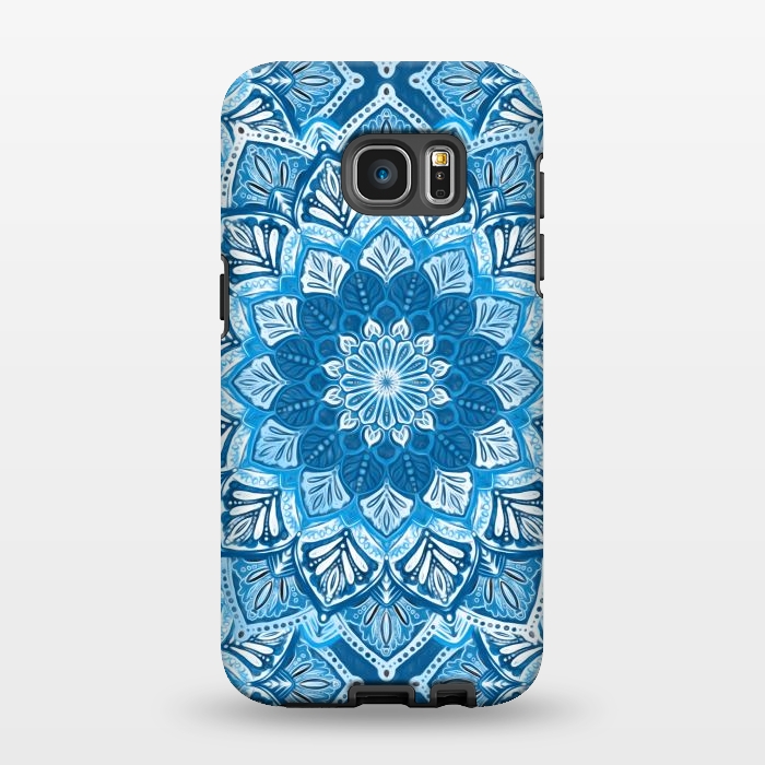Galaxy S7 EDGE StrongFit Boho Mandala in Monochrome Blue and White by Micklyn Le Feuvre