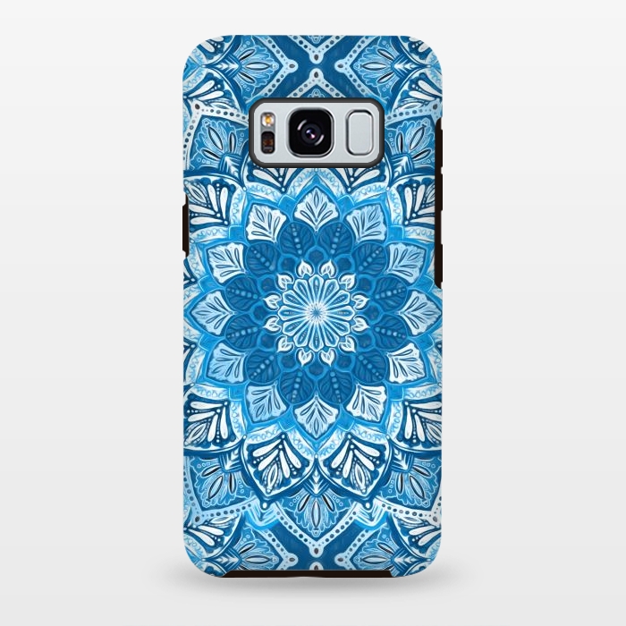 Galaxy S8 plus StrongFit Boho Mandala in Monochrome Blue and White by Micklyn Le Feuvre