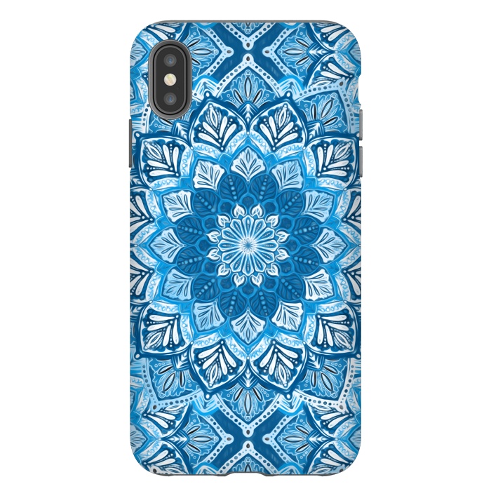 iPhone Xs Max StrongFit Boho Mandala in Monochrome Blue and White by Micklyn Le Feuvre