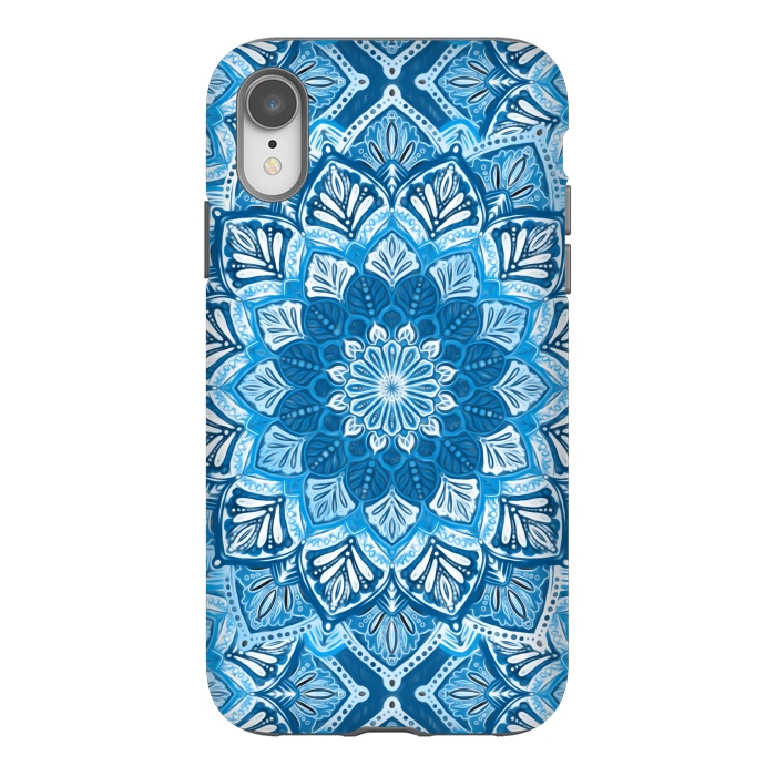 iPhone Xr StrongFit Boho Mandala in Monochrome Blue and White by Micklyn Le Feuvre
