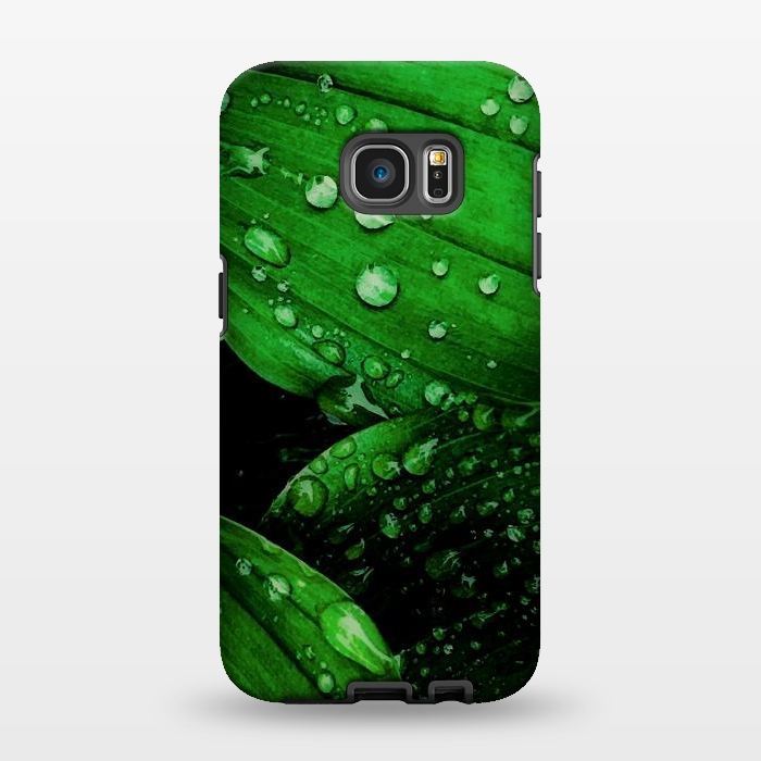 Galaxy S7 EDGE StrongFit green leaf with raindrops by haroulita