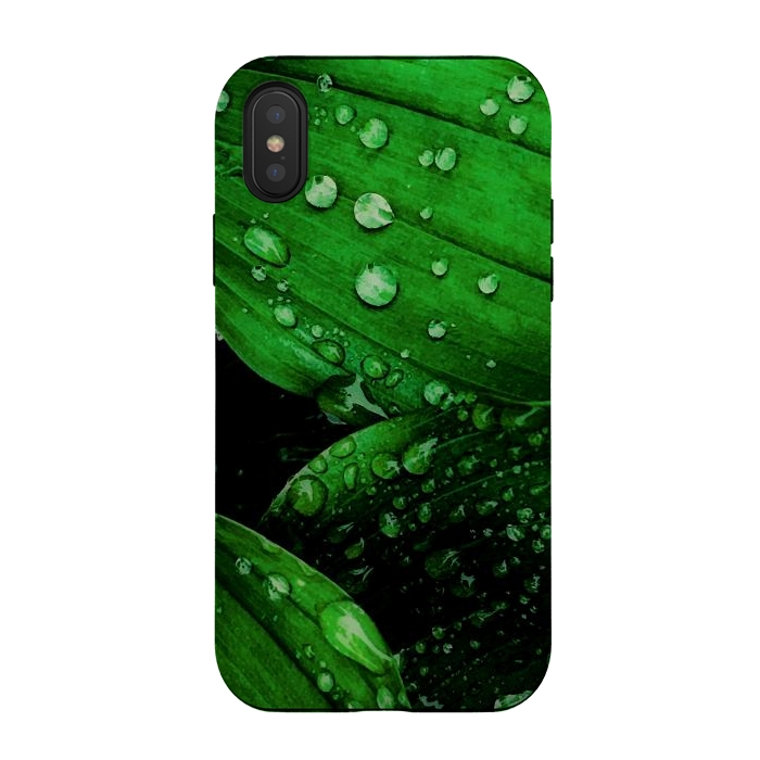 iPhone Xs / X StrongFit green leaf with raindrops by haroulita