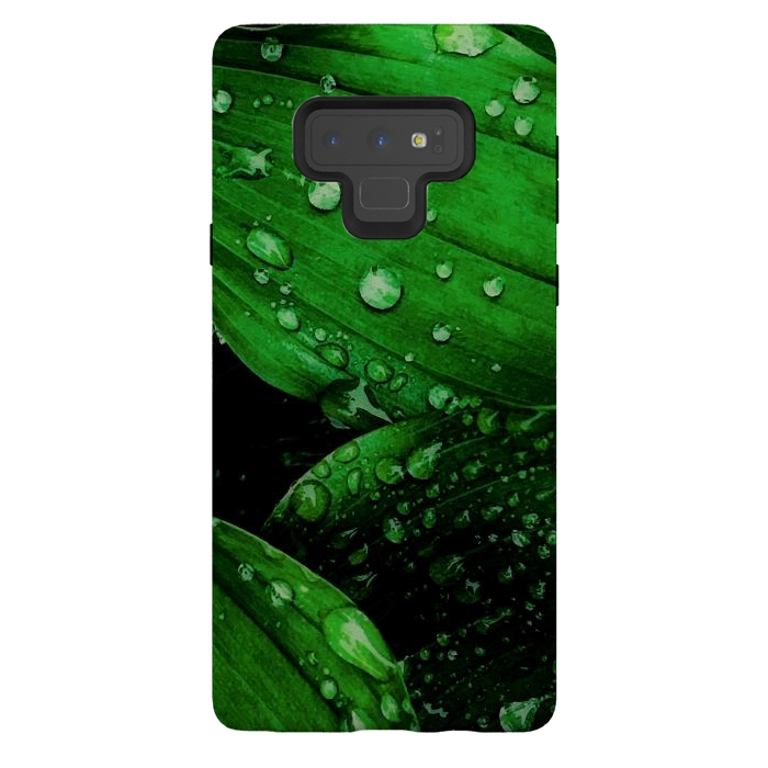 Galaxy Note 9 StrongFit green leaf with raindrops by haroulita