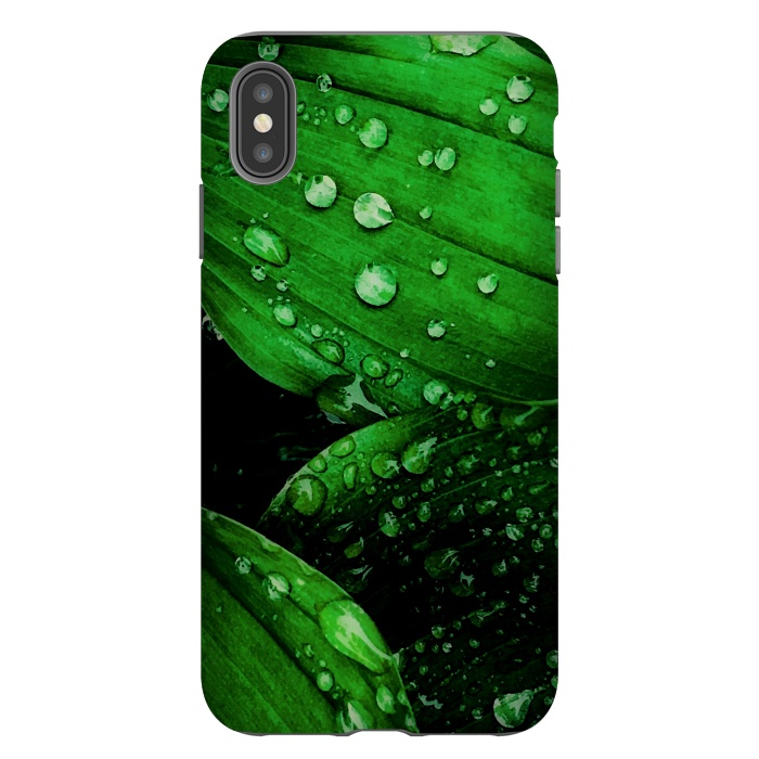 iPhone Xs Max StrongFit green leaf with raindrops by haroulita