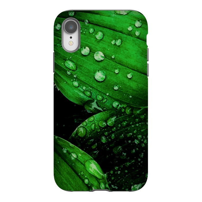 iPhone Xr StrongFit green leaf with raindrops by haroulita