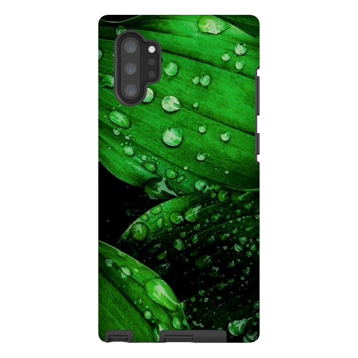 Galaxy Note 10 plus StrongFit green leaf with raindrops by haroulita
