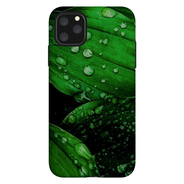 iPhone 11 Pro Max StrongFit green leaf with raindrops by haroulita