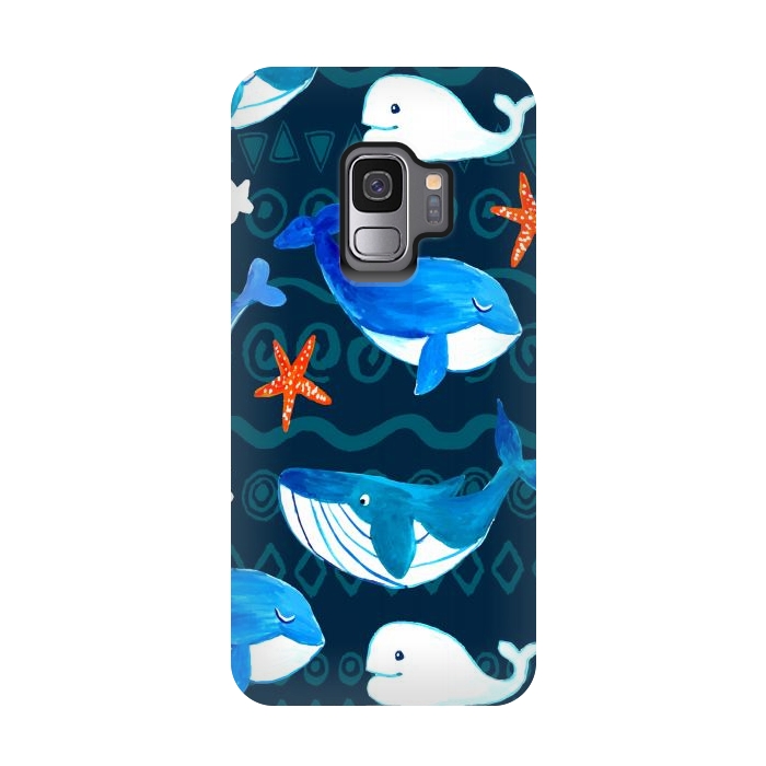 Galaxy S9 StrongFit watercolor whales by haroulita