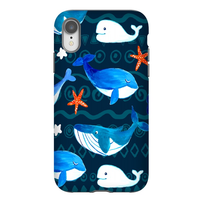 iPhone Xr StrongFit watercolor whales by haroulita