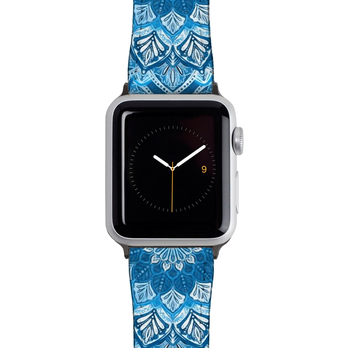 Watch 38mm / 40mm Strap PU leather Boho Mandala in Monochrome Blue and White by Micklyn Le Feuvre