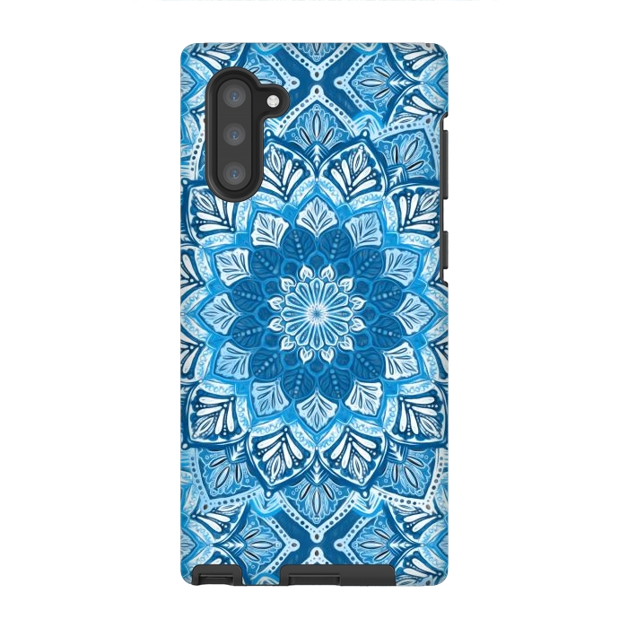 Galaxy Note 10 StrongFit Boho Mandala in Monochrome Blue and White by Micklyn Le Feuvre