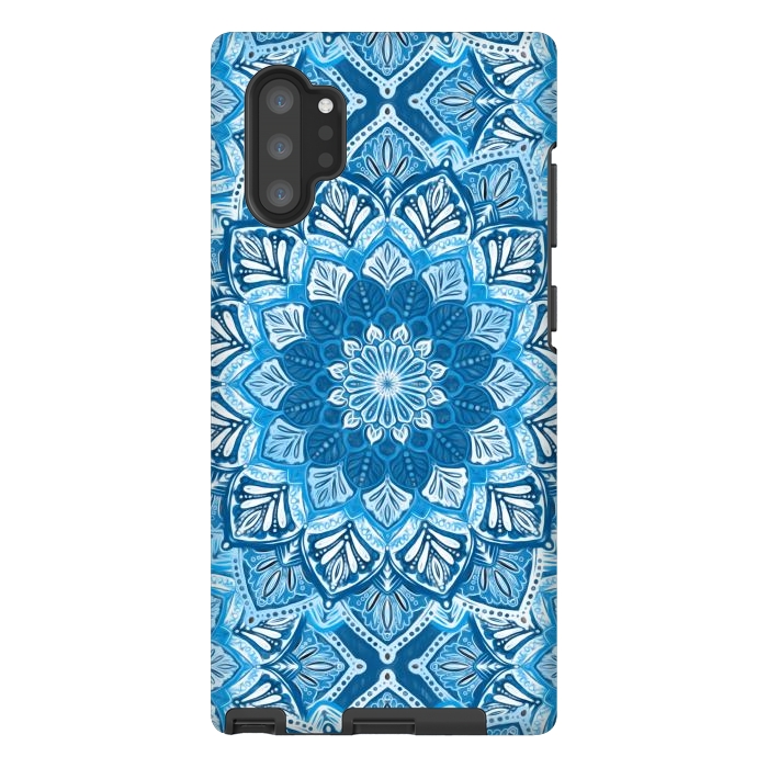 Galaxy Note 10 plus StrongFit Boho Mandala in Monochrome Blue and White by Micklyn Le Feuvre