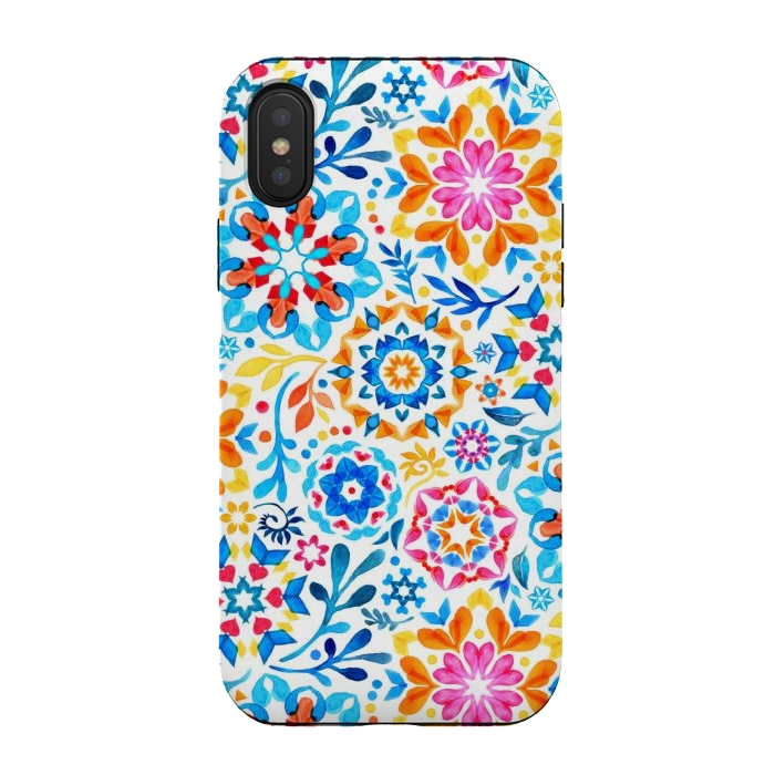 iPhone Xs / X StrongFit Watercolor Kaleidoscope Floral - brights by Micklyn Le Feuvre
