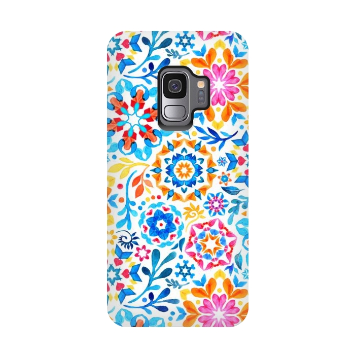 Galaxy S9 StrongFit Watercolor Kaleidoscope Floral - brights by Micklyn Le Feuvre