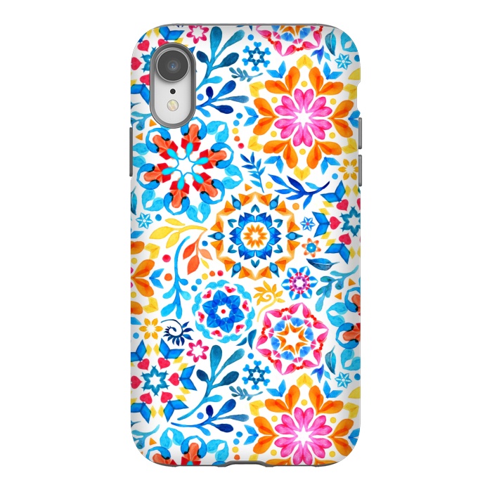 iPhone Xr StrongFit Watercolor Kaleidoscope Floral - brights by Micklyn Le Feuvre