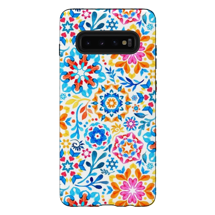 Galaxy S10 plus StrongFit Watercolor Kaleidoscope Floral - brights by Micklyn Le Feuvre