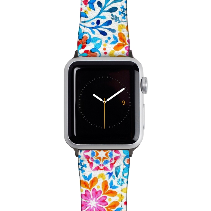 Watch 38mm / 40mm Strap PU leather Watercolor Kaleidoscope Floral - brights by Micklyn Le Feuvre
