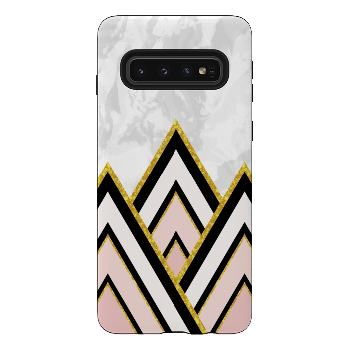 Galaxy S10 StrongFit Geometric pink gold triangles by Jms