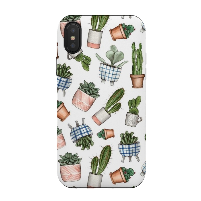 iPhone Xs / X StrongFit watercolor houseplants in pots by Alena Ganzhela