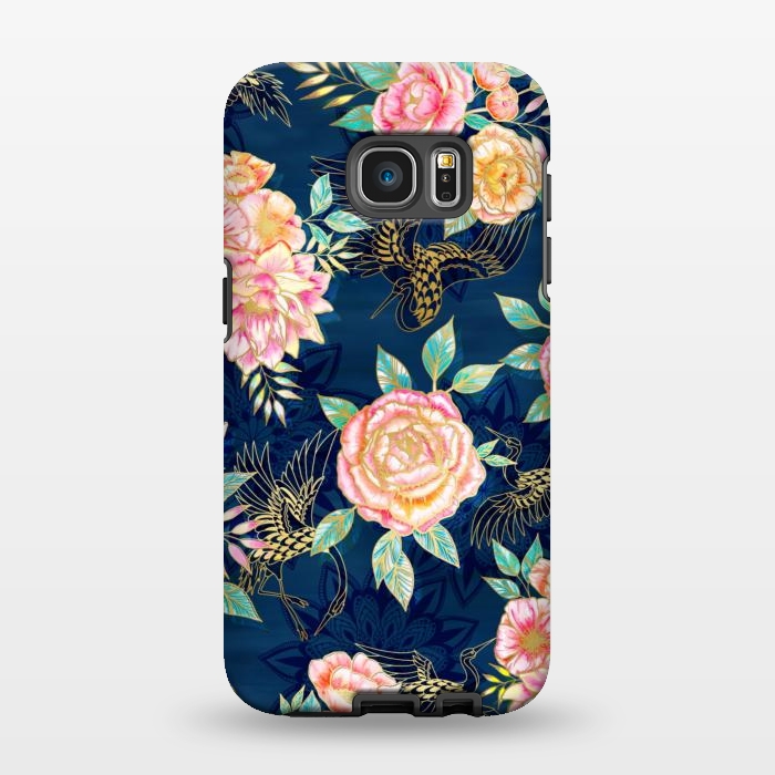 Galaxy S7 EDGE StrongFit Gilded Peonies and Cranes by gingerlique