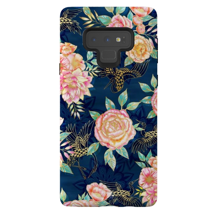Galaxy Note 9 StrongFit Gilded Peonies and Cranes by gingerlique