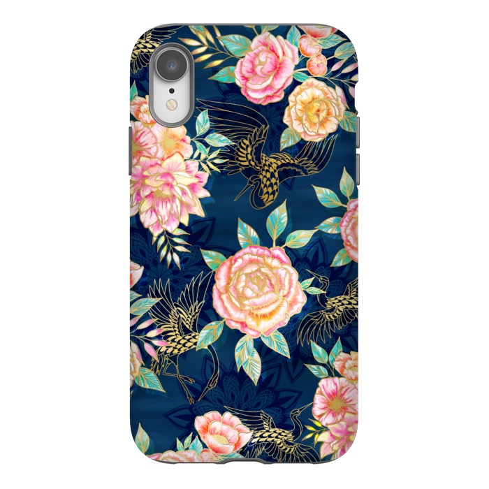 iPhone Xr StrongFit Gilded Peonies and Cranes by gingerlique