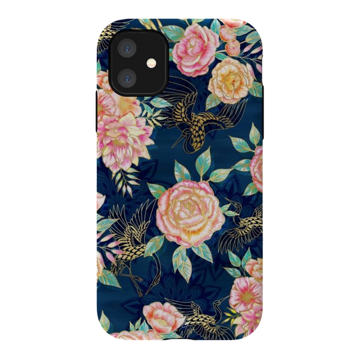 iPhone 11 StrongFit Gilded Peonies and Cranes by gingerlique